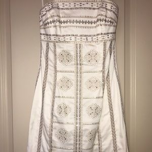 White, beaded strapless dress